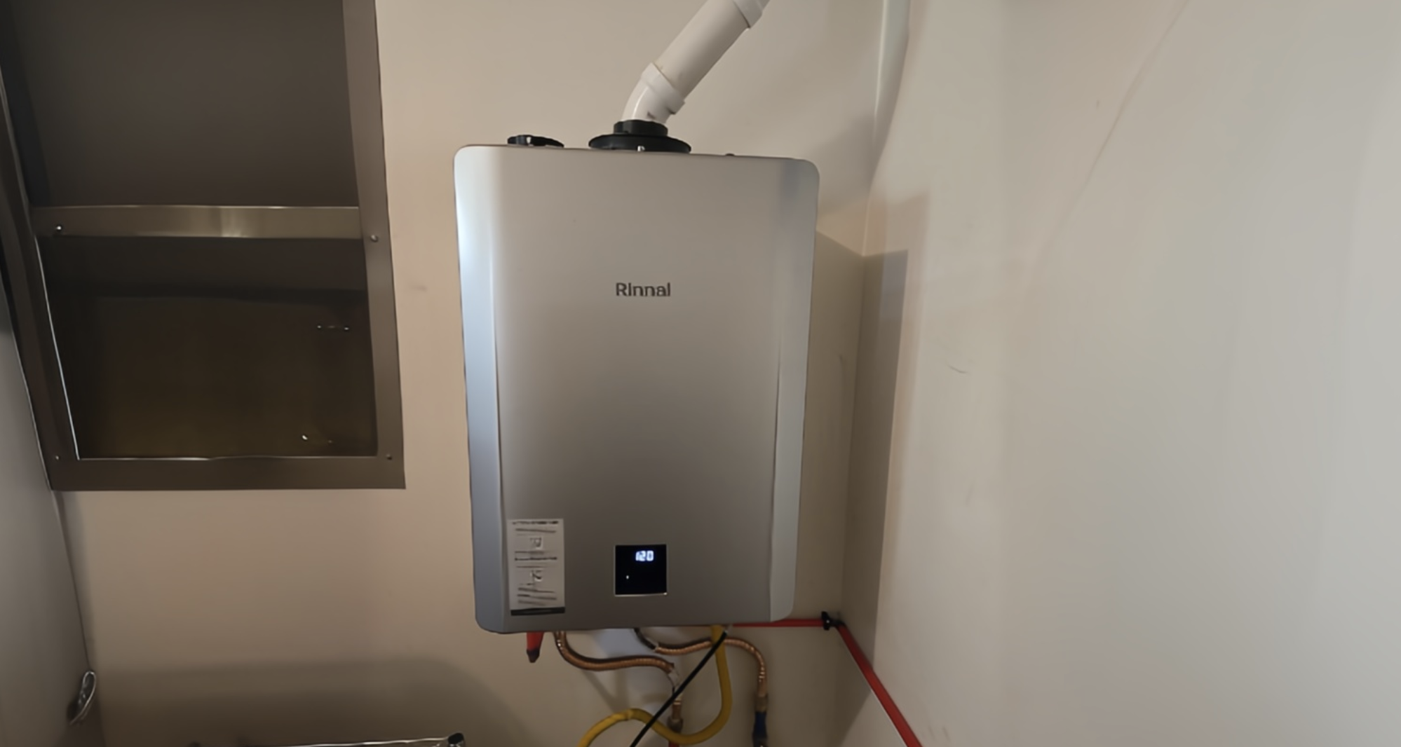 Rinnai RX180iN 10GPM Tankless Water Heater mounted indoors