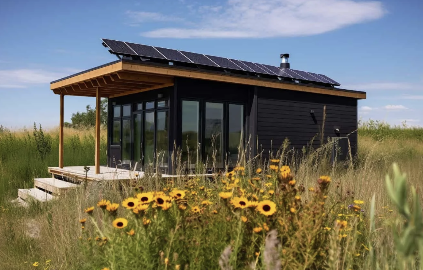 Off-grid cabin powered by solar panels